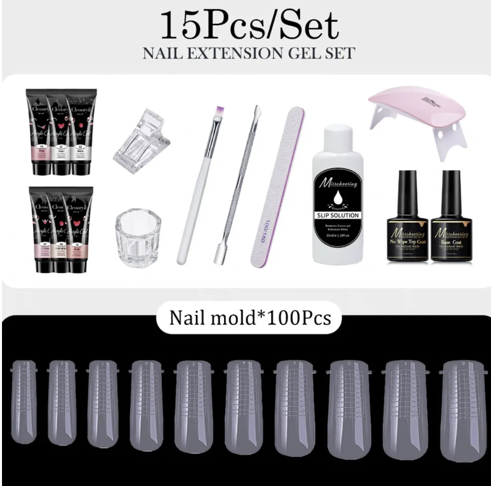 Complete Polygel Nagelset 6 kleuren en lamp 4